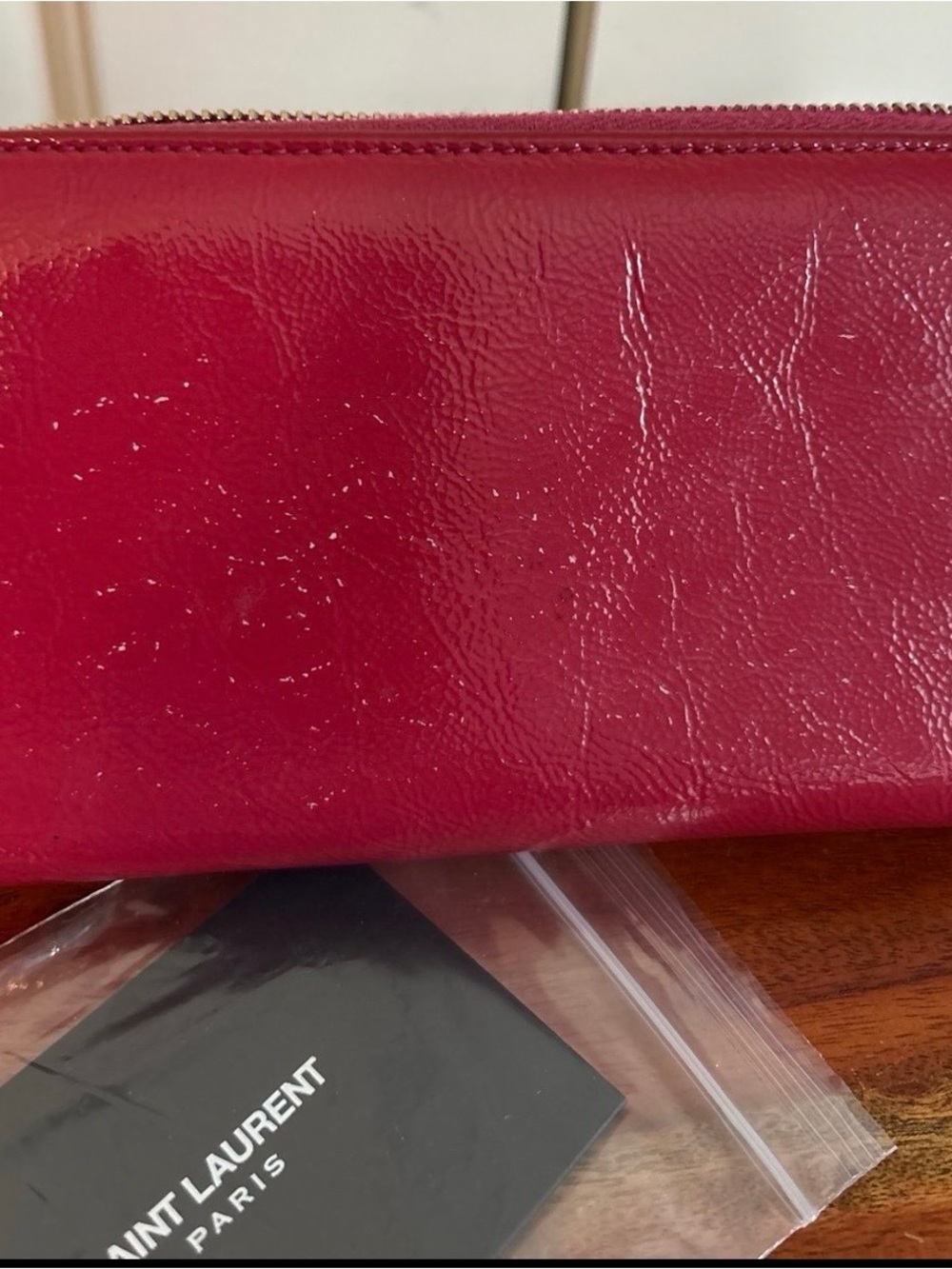 Yves Saint Laurent Red Patent Leather Zip Wallet - Picture 12 of 12